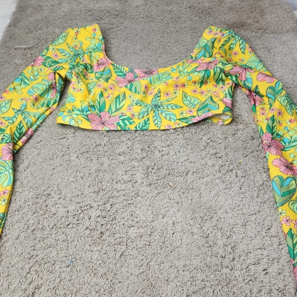 Girls' Tropics Utopia Floral Printed Rash Guard Top Only - Art Class L(10/12)
